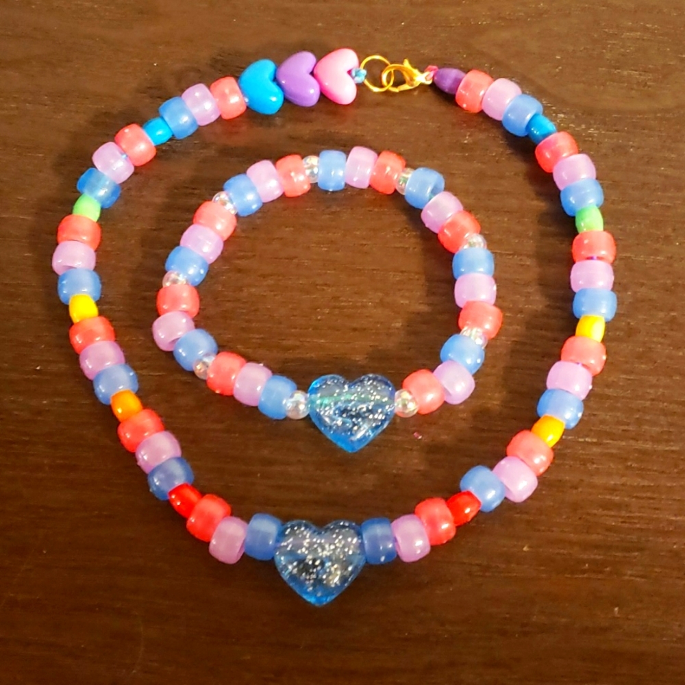 Home made bead bracelet and necklace Set: bi sexual pride